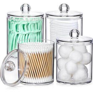 4 Pack Acrylic Qtip Holder Dispenser for Cotton Swabs Balls Pads Floss Organizer